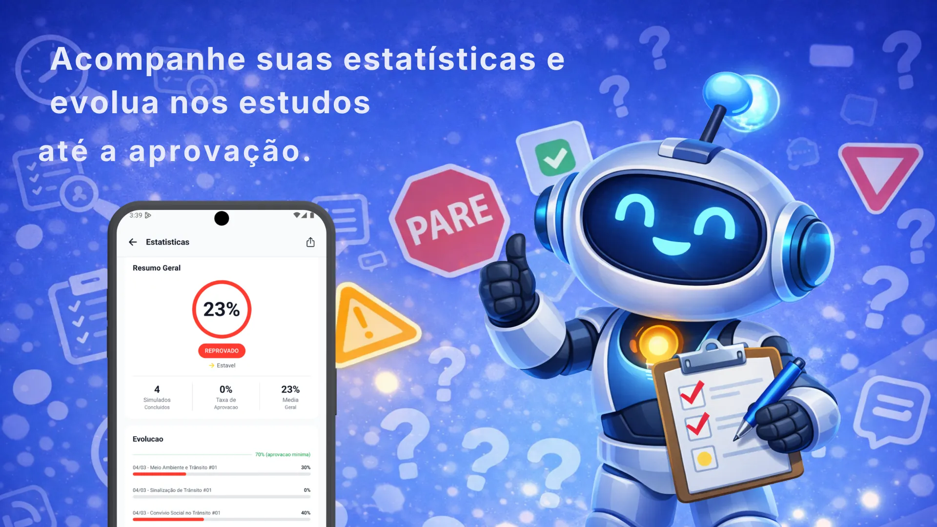Acompanhe suas estatísticas e evolua nos estudos